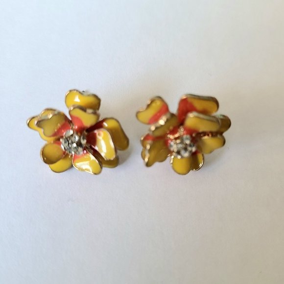 Metal and clear rhinestone earrings. - Picture 2 of 6